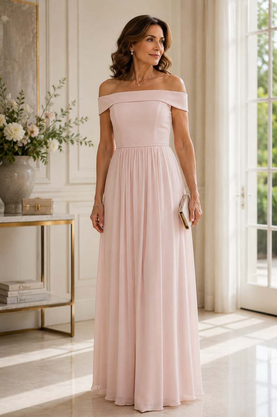 Adrianna Papell A-line Off-the-Shoulder Chiffon Bridesmaid Dress in Blush Size 4